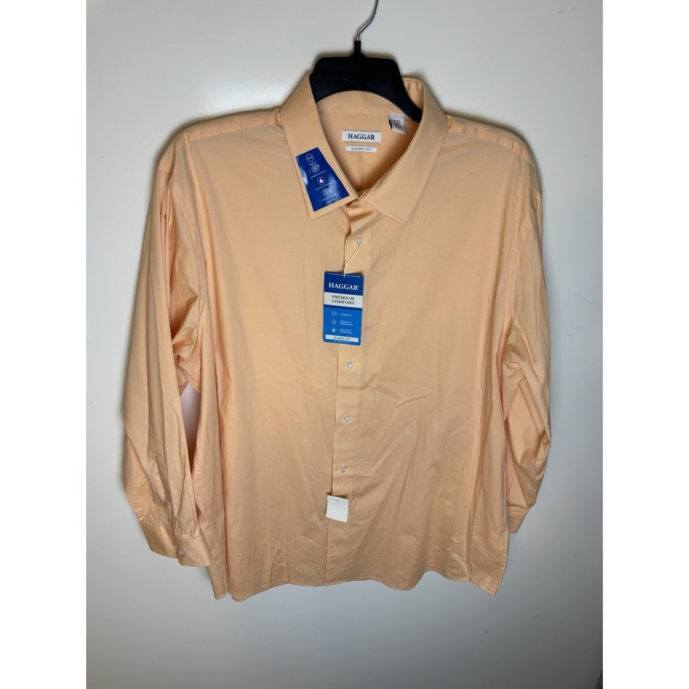 Haggar Mens Classic Fit Premium Comfort Dress Shirt Peach Sz 18-18.5 34/35 NWT